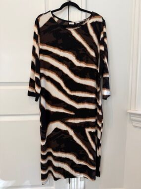 Chico’s Travelers Zebra-Print Classic Dress in Black and Brown Size 4/20 NWT